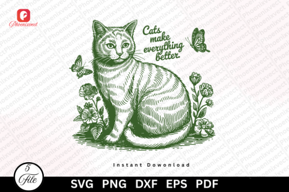 Floral Butterfly Cat Lover Mom SVG PNG: A Vintage-Inspired Graphic for Creative Branding